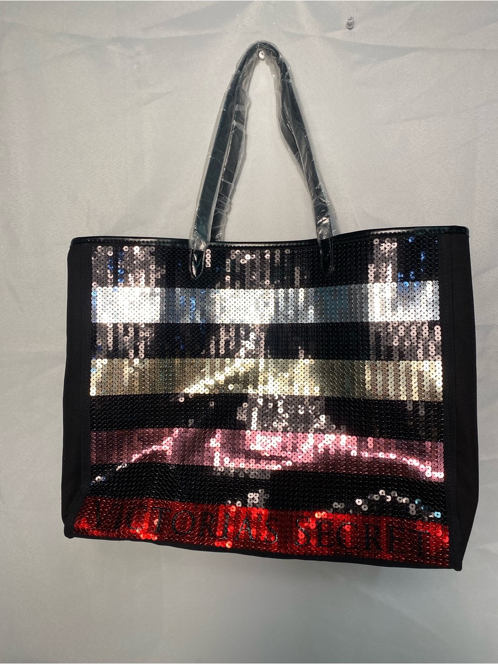 Victoria’s Secret Sequin Stripe Tote Bag - Black with Multicolor Sequins